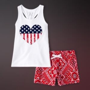 White Tank Top with Heart and Red Bandana Shorts